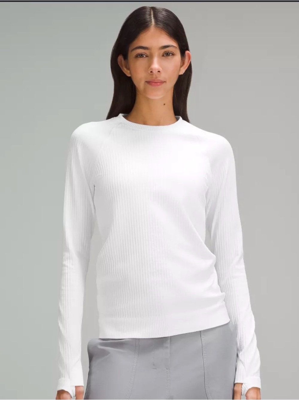 LULULEMON Rest Less White Long-Sleeve Ribbed Crewneck Top Size 10
